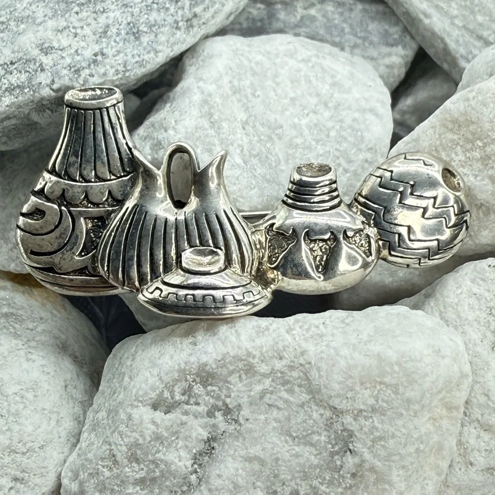 Vintage Sterling Silver 925 Native American Pottery Brooch Southwestern 2” 13g - Picture 6 of 11